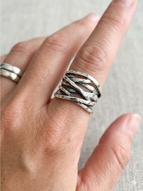 Noa Zuman Sterling Silver Textured Wrap Ring-Brutalist Design, Israel 925